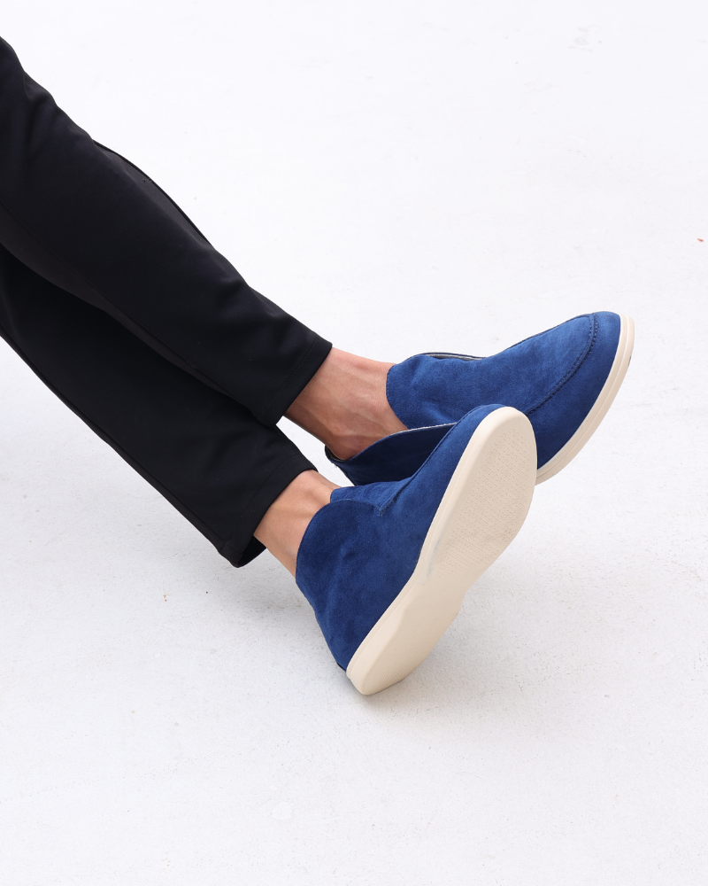 Mocasini bărbătești slip-on din piele întoarsă, tăietură medie, talpă contrastantă
