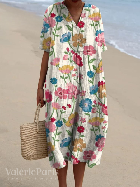 Vestido de verano floral para mujer, ligero, transpirable, fluido, cómodo, para uso diario y vacaciones