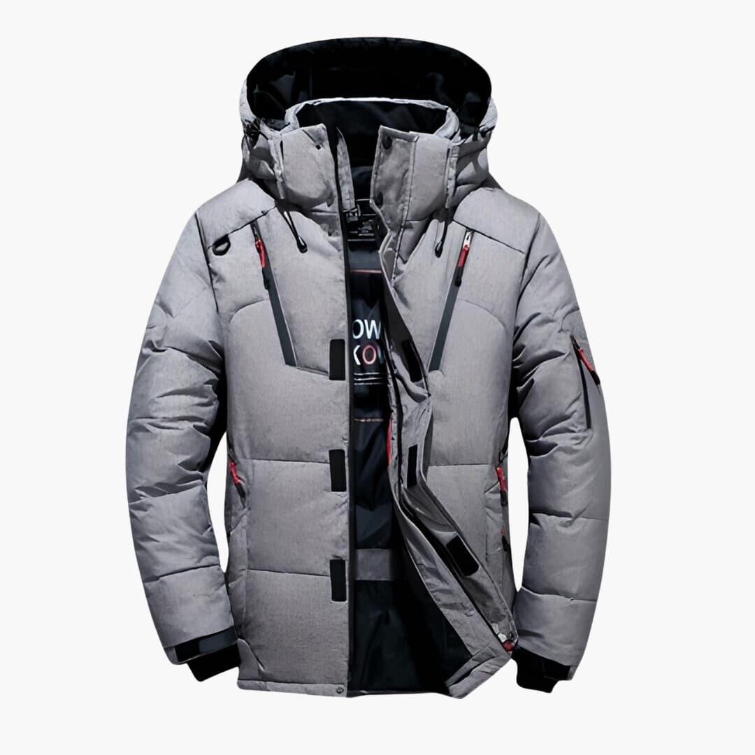 Men’s Weather-Resistant Hooded Down Jacket – Lightweight Insulated Multi-Pocket Layer for Active Winter Wear