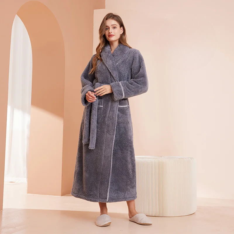 Bata de franela para mujer: bata suave con cinturón para disfrutar del confort en casa durante el invierno
