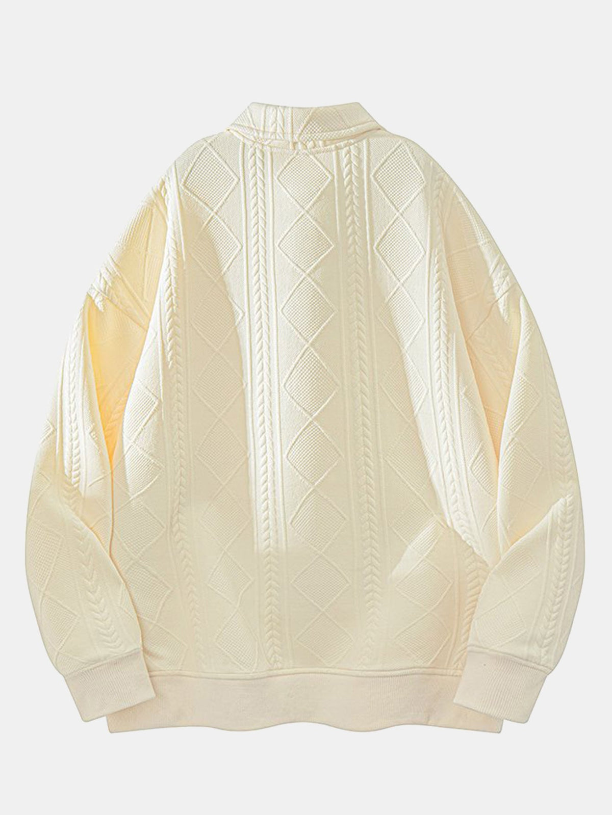 Bluză sport bărbătească cu guler polo și jacquard geometric cu model texturat în romburi – Croială lejeră, model smart casual cu mâneci lungi, de purtat zi de zi