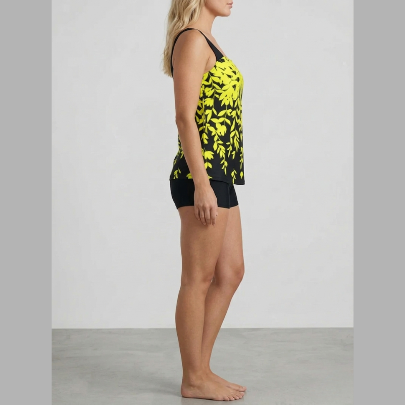 Costum de baie tankini imprimat pentru femei, din două piese - top de baie cu bretele late și decolteu pătrat și pantaloni scurți tip boyshort pentru plajă și piscină