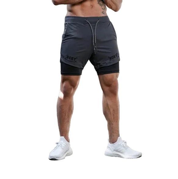 Calções de treino masculinos 2-em-1 de secagem rápida – Estilo de desempenho em camadas para um vestuário ativo