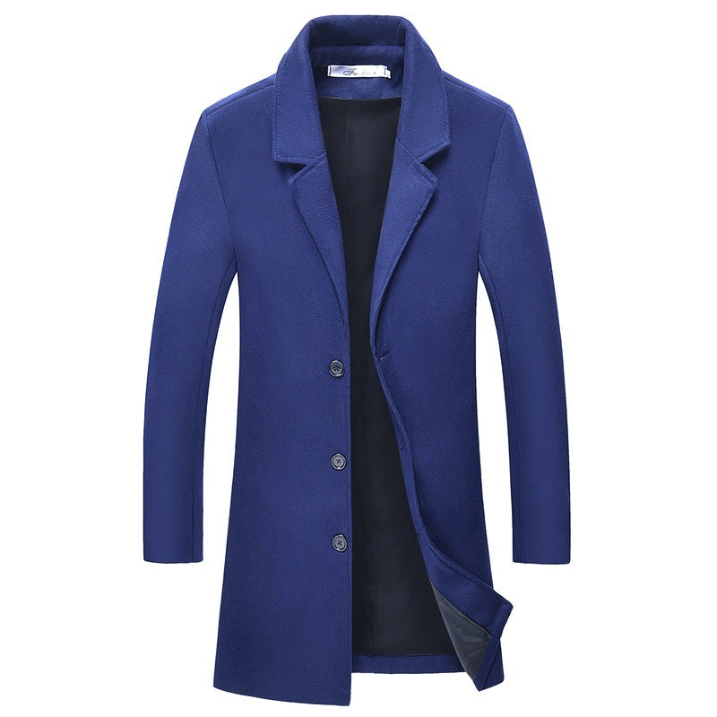Long manteau d’hiver à boutonnage simple pour homme – Superposition ajustée à revers crantés pour une tenue élégante en automne et en hiver