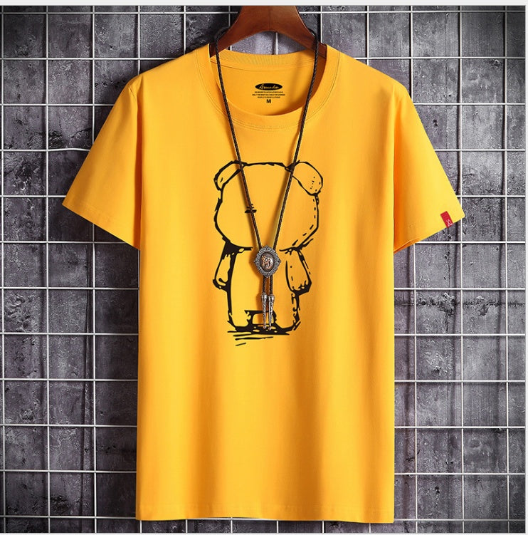 Camiseta estampada de cuello redondo y manga corta para hombre - Corte recto holgado para conjuntos informales de verano y fines de semana