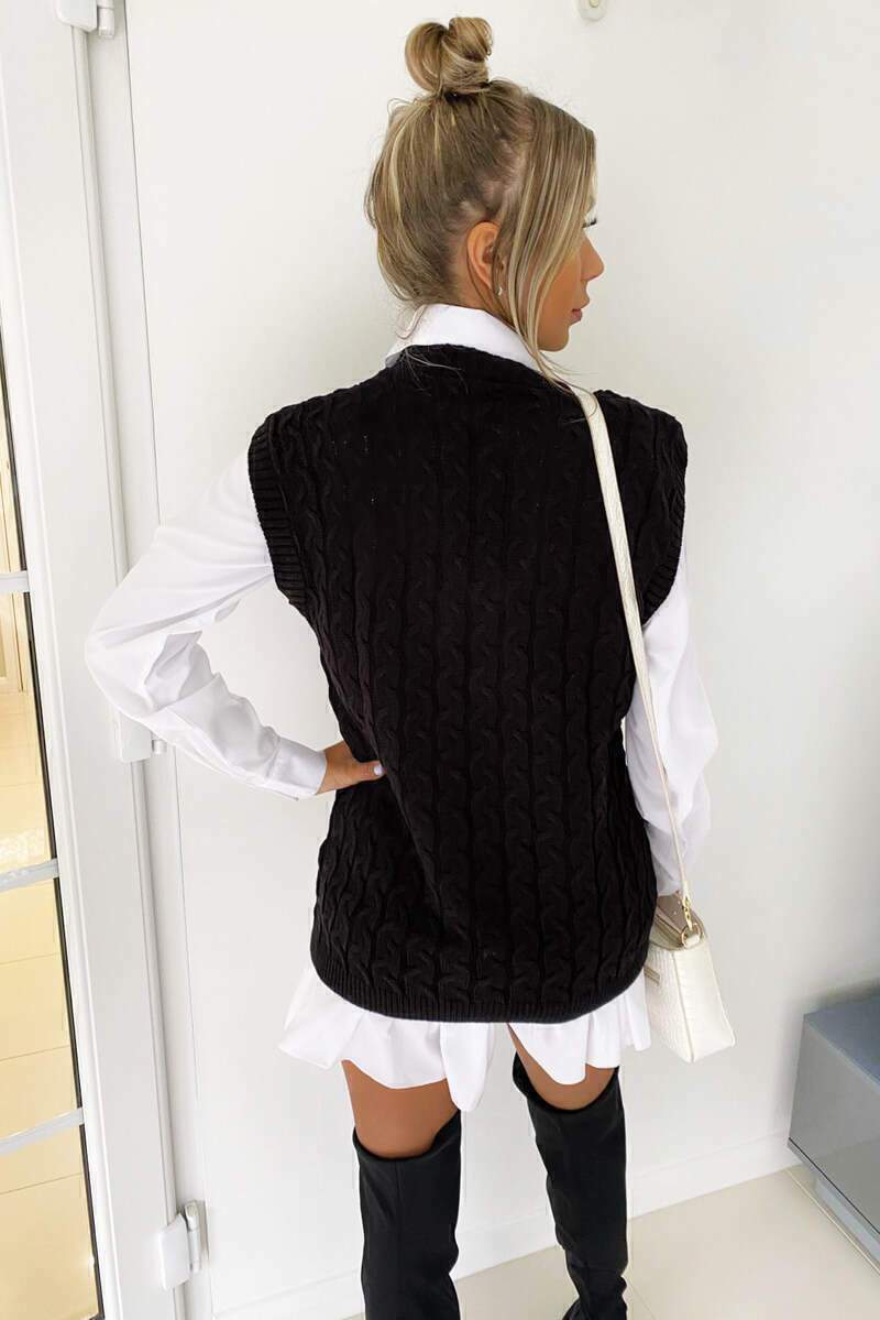 Women’s Cable Knit Vest and Shirt Two-Piece Set