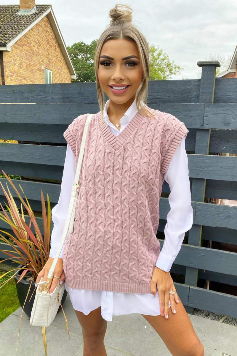 Women’s Cable Knit Vest and Shirt Two-Piece Set