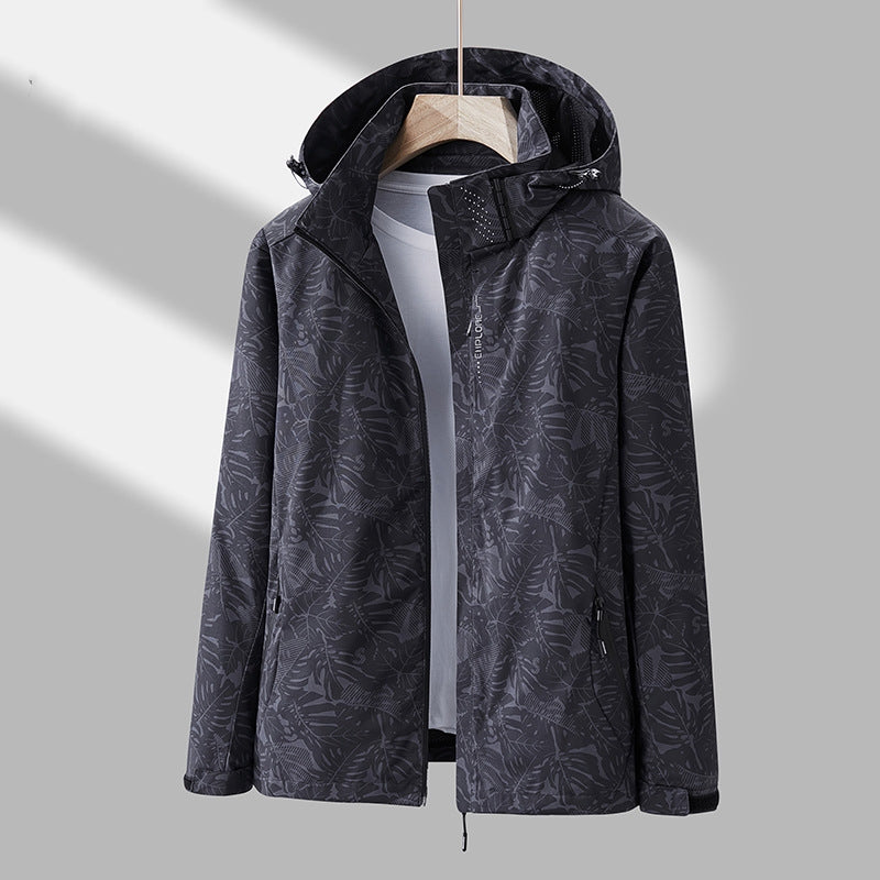 Women's Lightweight Hooded Outdoor Jacket with Printed Design and Adjustable Drawstring Hood – Relaxed Fit Zip-Up Wind Resistant Casual Outerwear with Practical Pockets for Spring and Autumn Walking and Travel
