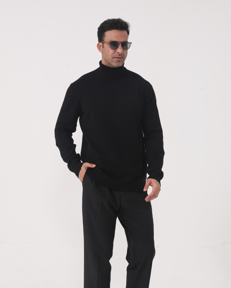 Maglione a collo alto da uomo in maglia fine, vestibilità classica
