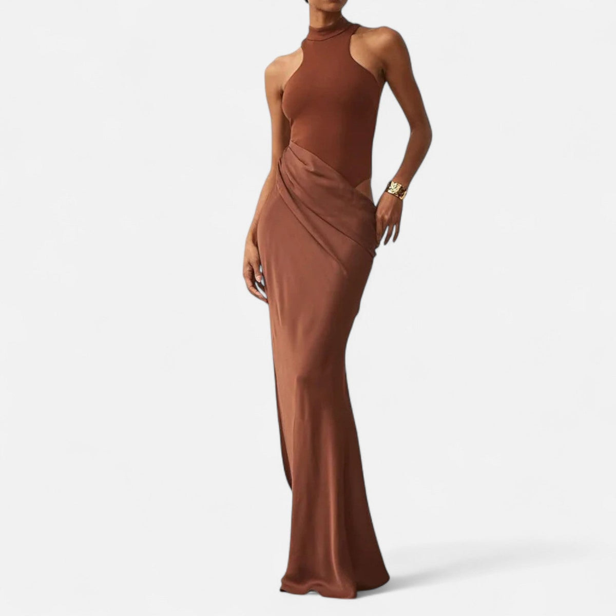 Damen-Maxikleid mit Neckholder und Cut-outs – gerafftes Abendkleid für Galas und Partys