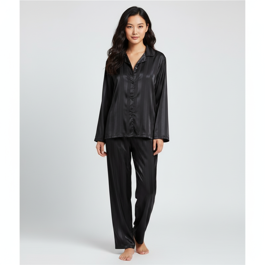 Luxury Satin Lounge Set for Women Elegant Button Up Top and Relaxed Trousers