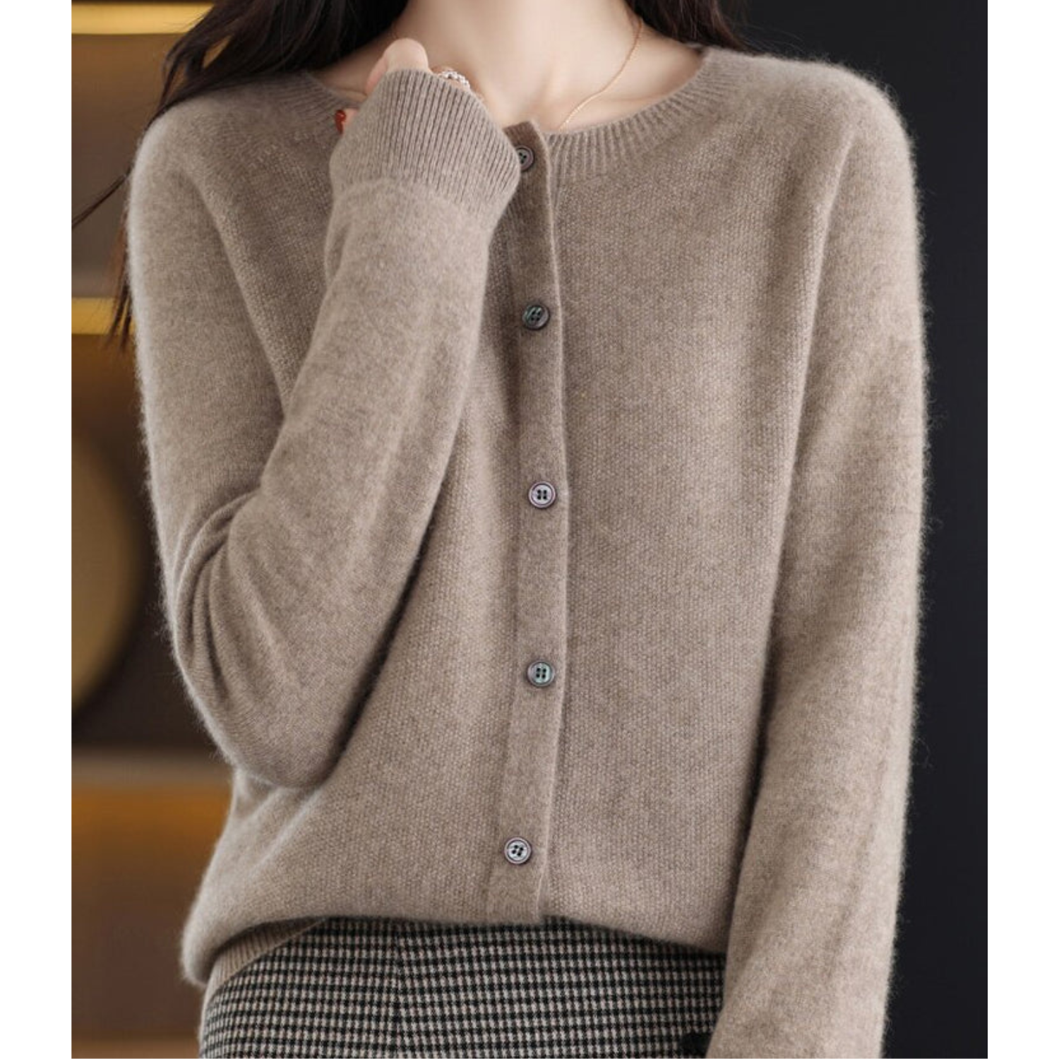 Luxury Merino Wool & Cashmere Cardigan for Women – Elegant O-Neck Winter Knit