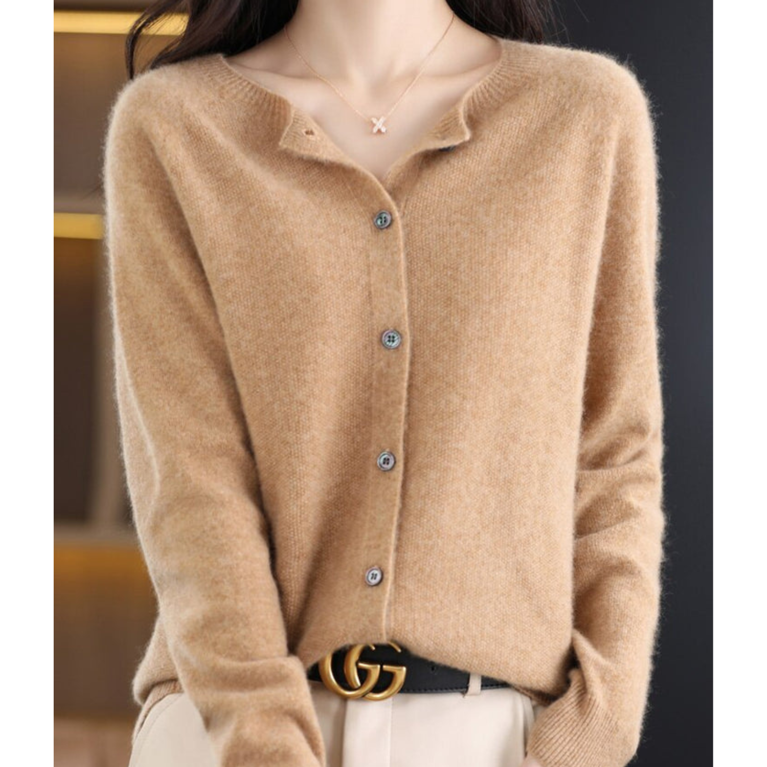 Luxury Merino Wool & Cashmere Cardigan for Women – Elegant O-Neck Winter Knit