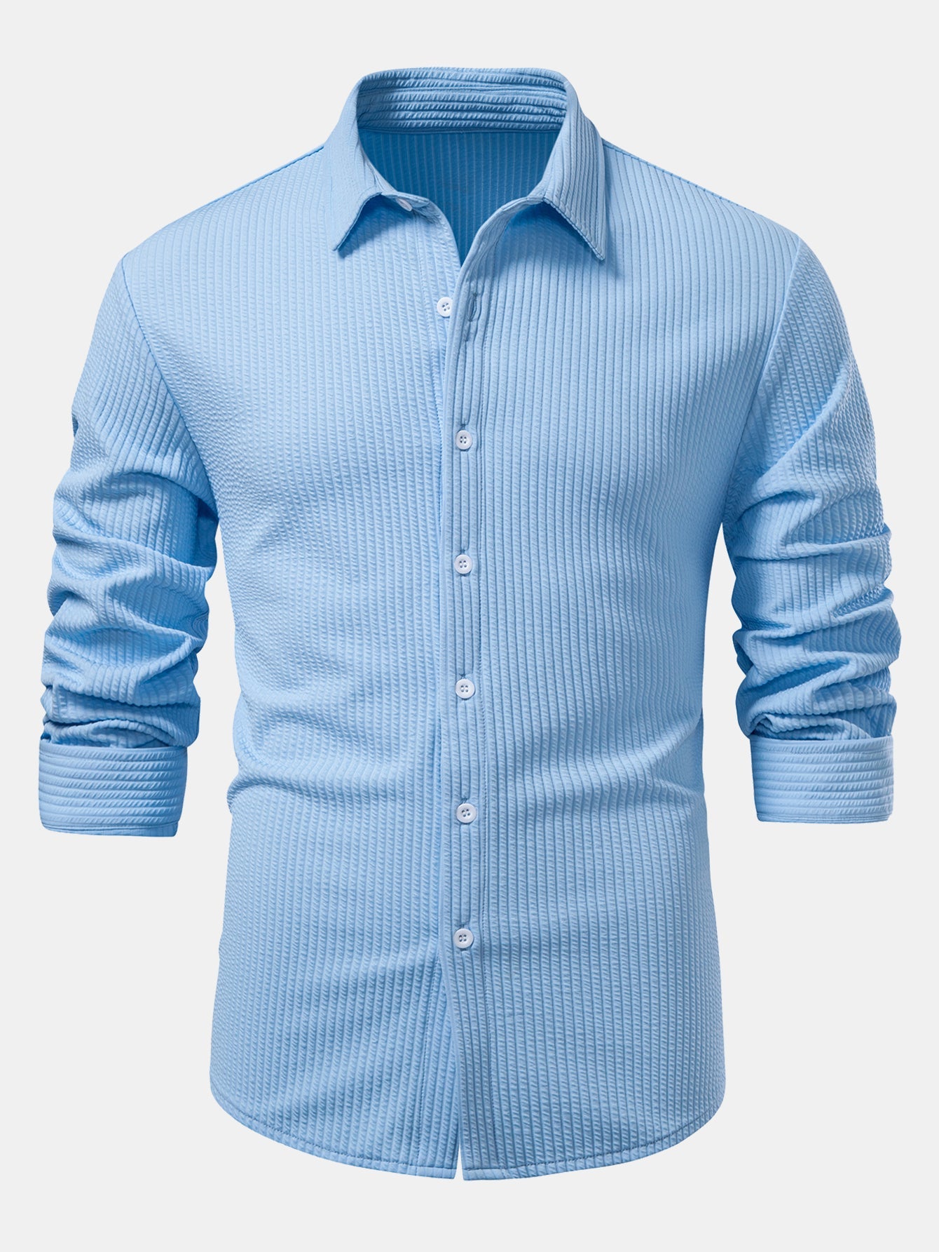 Men’s Sculpted Ribbed Stretch Shirt – Muscle Fit Button-Up for Smart Casual Wear