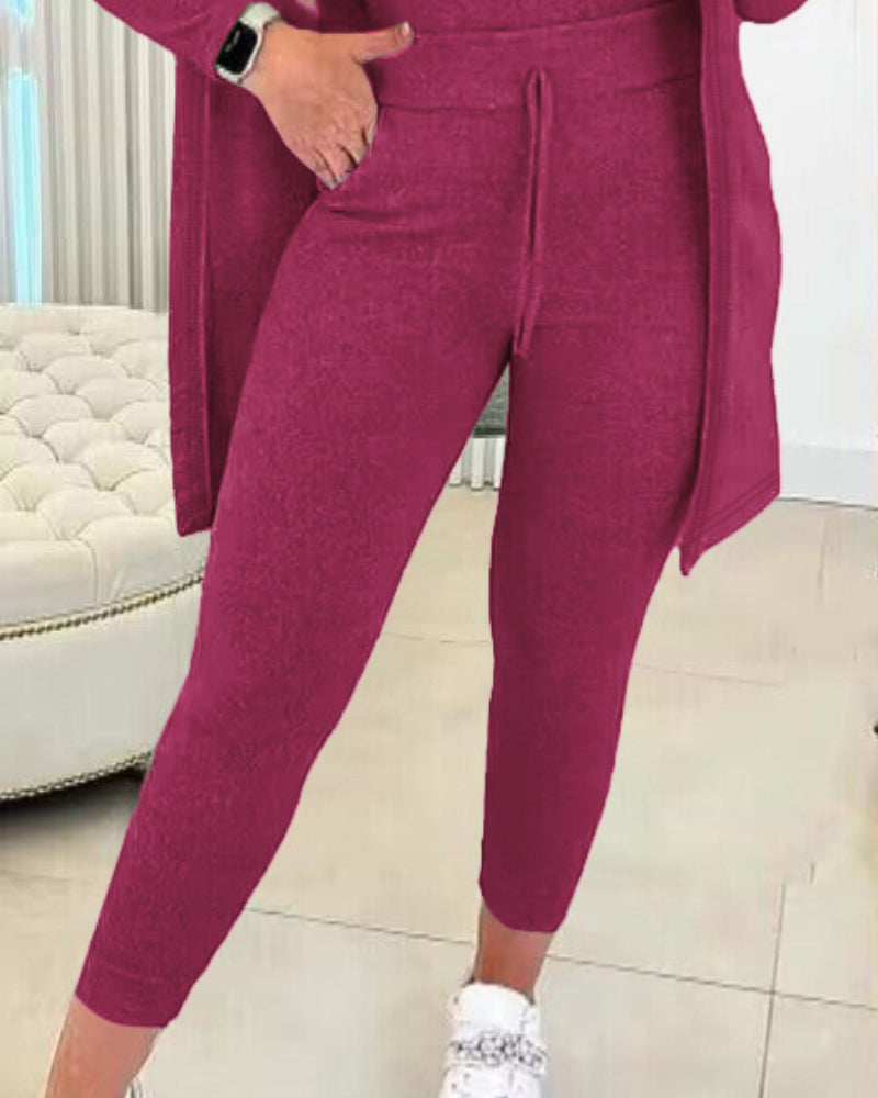 Women’s 3 Piece Lounge Set – Sleeveless Top, Open Front Cardigan & Relaxed Fit Pants