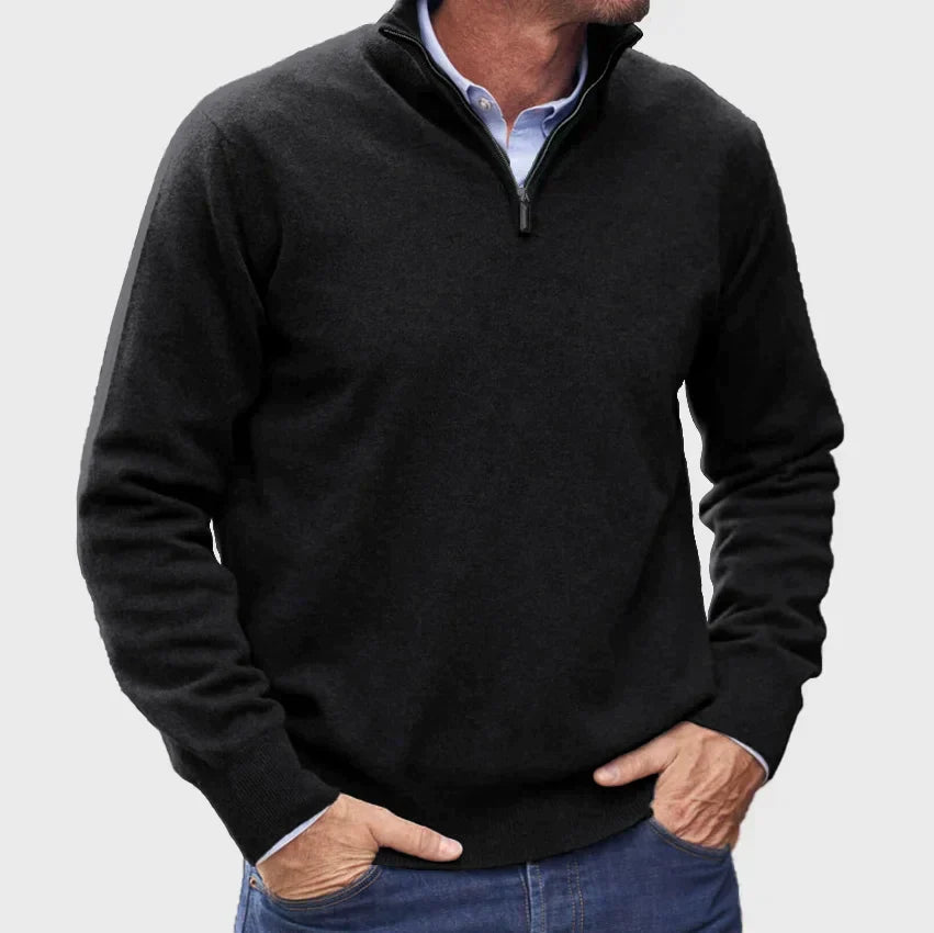 Męski sweter z zamkiem do 1/4 długości – elegancka dzianinowa warstwa na jesienne stylizacje smart casual
