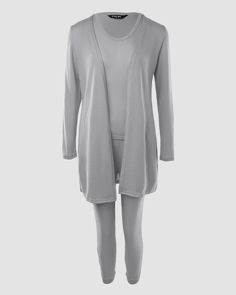 Women’s 3 Piece Lounge Set – Sleeveless Top, Open Front Cardigan & Relaxed Fit Pants