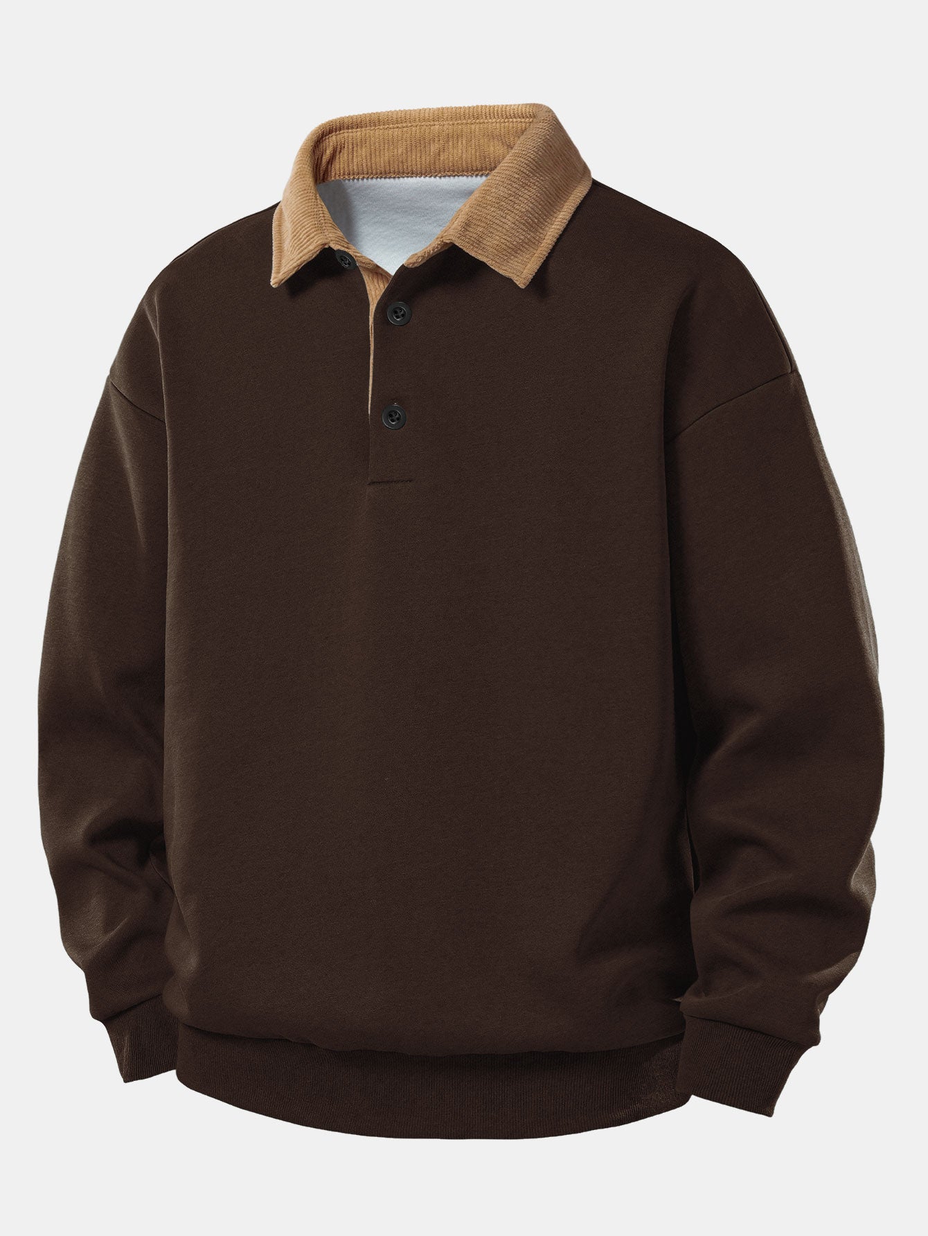 Men’s Relaxed Polo Sweatshirt with Corduroy Collar – Cotton Blend Autumn Layer