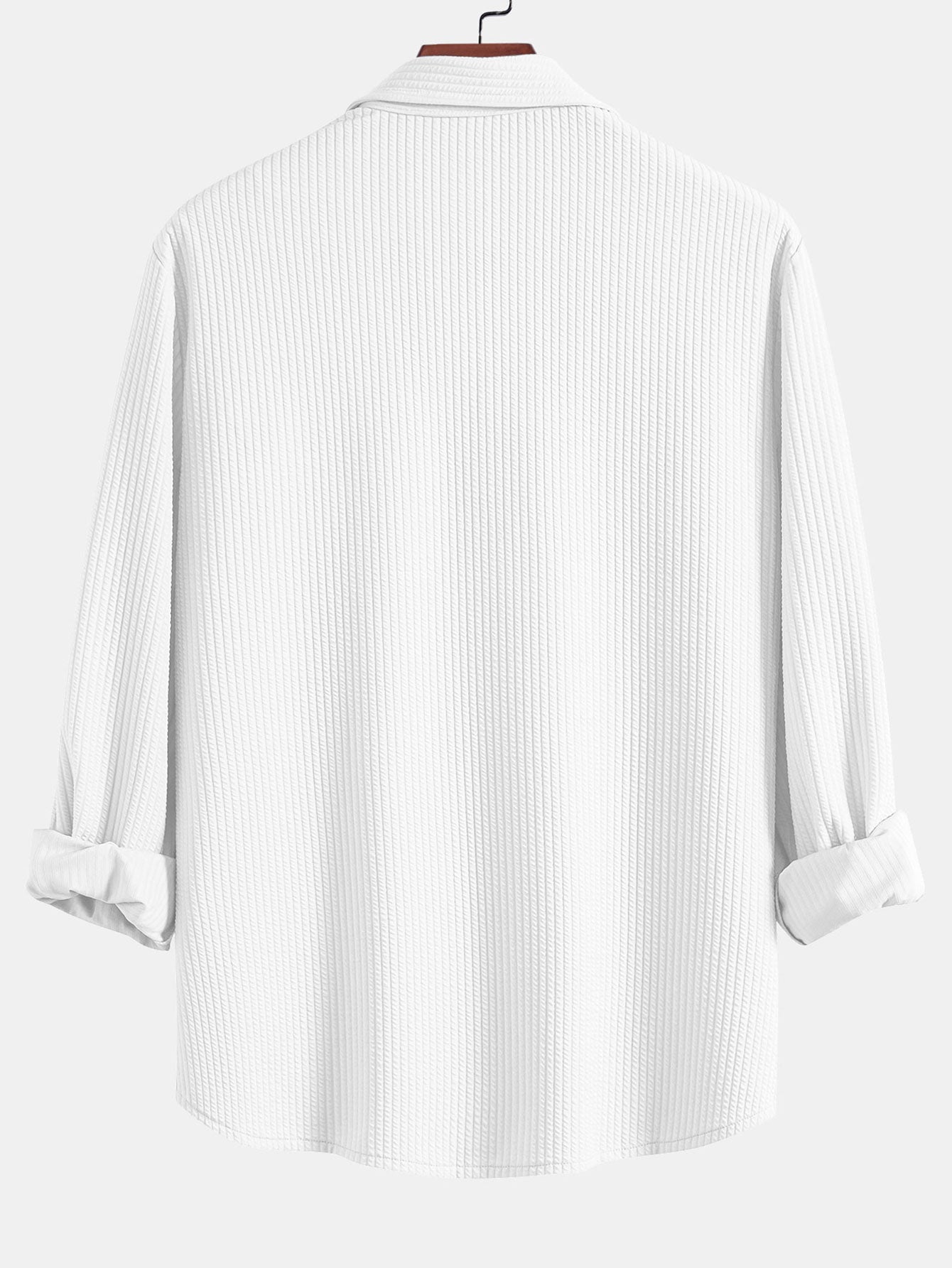 Men’s Muscle-Fit Ribbed Button Shirt – Stretch Textured Smart Casual Top