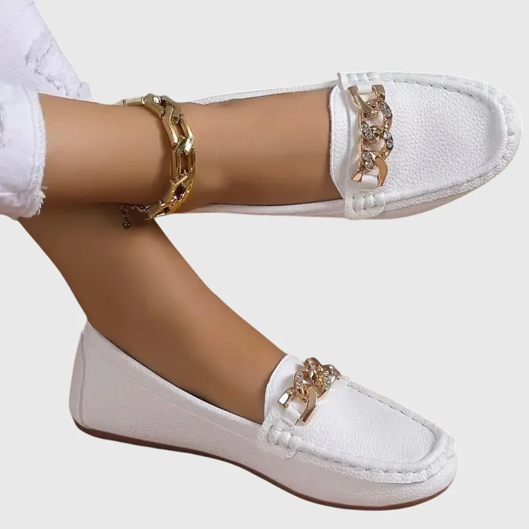 Dames Loafers med Kædedetalje – Slip-On Flats til Daglig og Smart Casual Brug