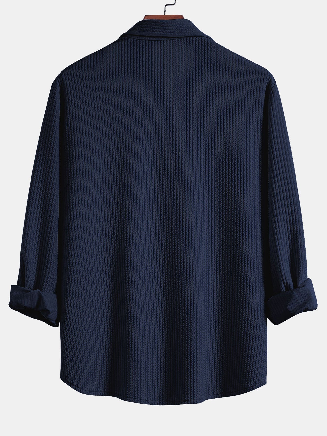 Men’s Muscle-Fit Ribbed Button Shirt – Stretch Textured Smart Casual Top