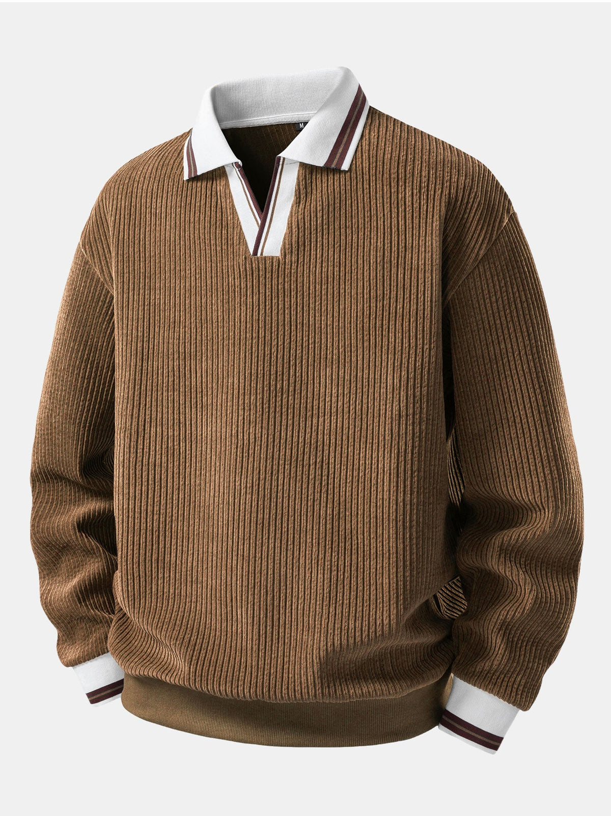 Heren polosweatshirt van ribstof met open Johnny-kraag – Trui met relaxte pasvorm en lange mouwen voor smart casual W