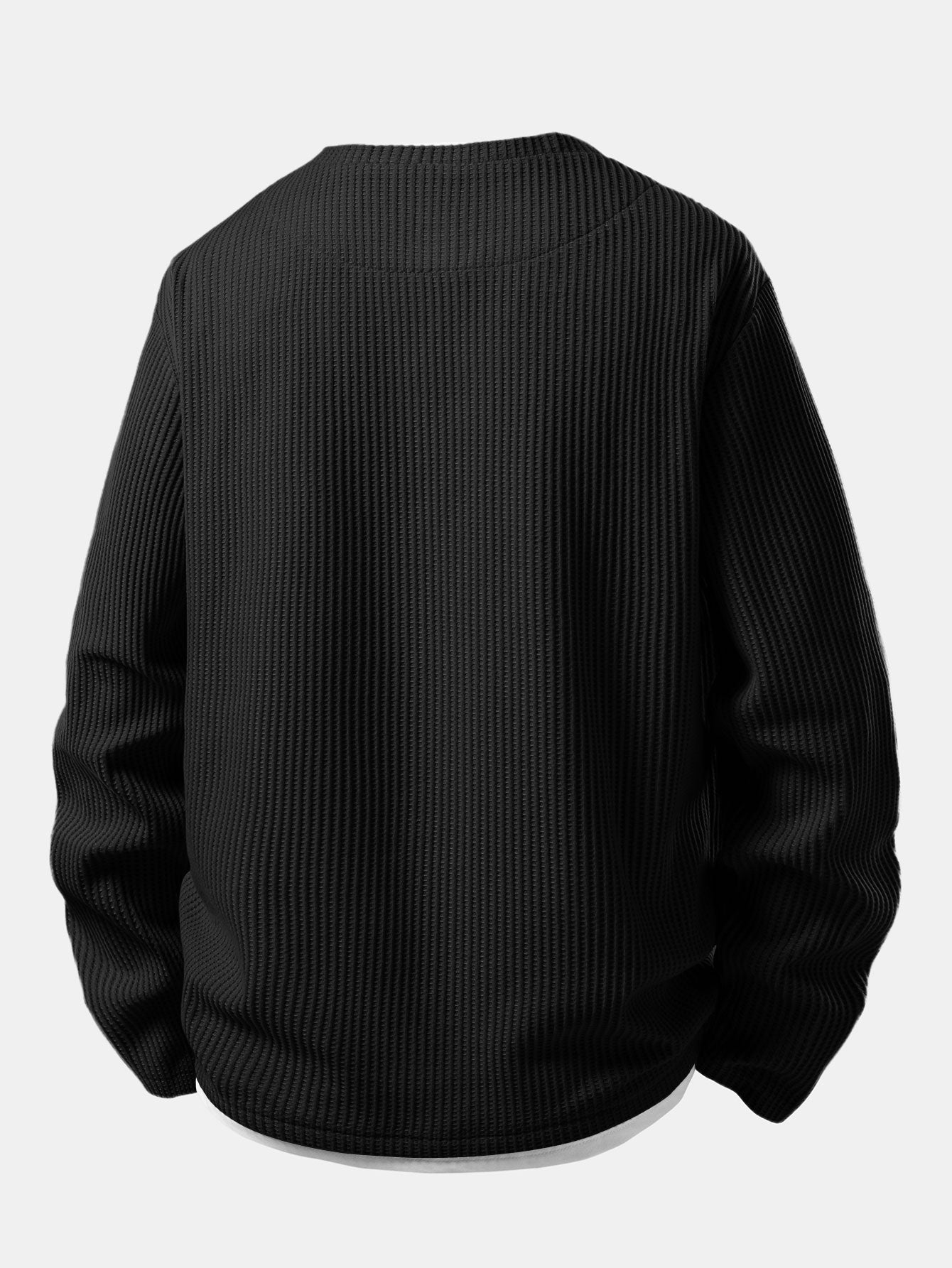 T-shirt gaufré pour homme à col tunisien avec couche intégrée – Manches longues décontractées pour les saisons intermédiaires