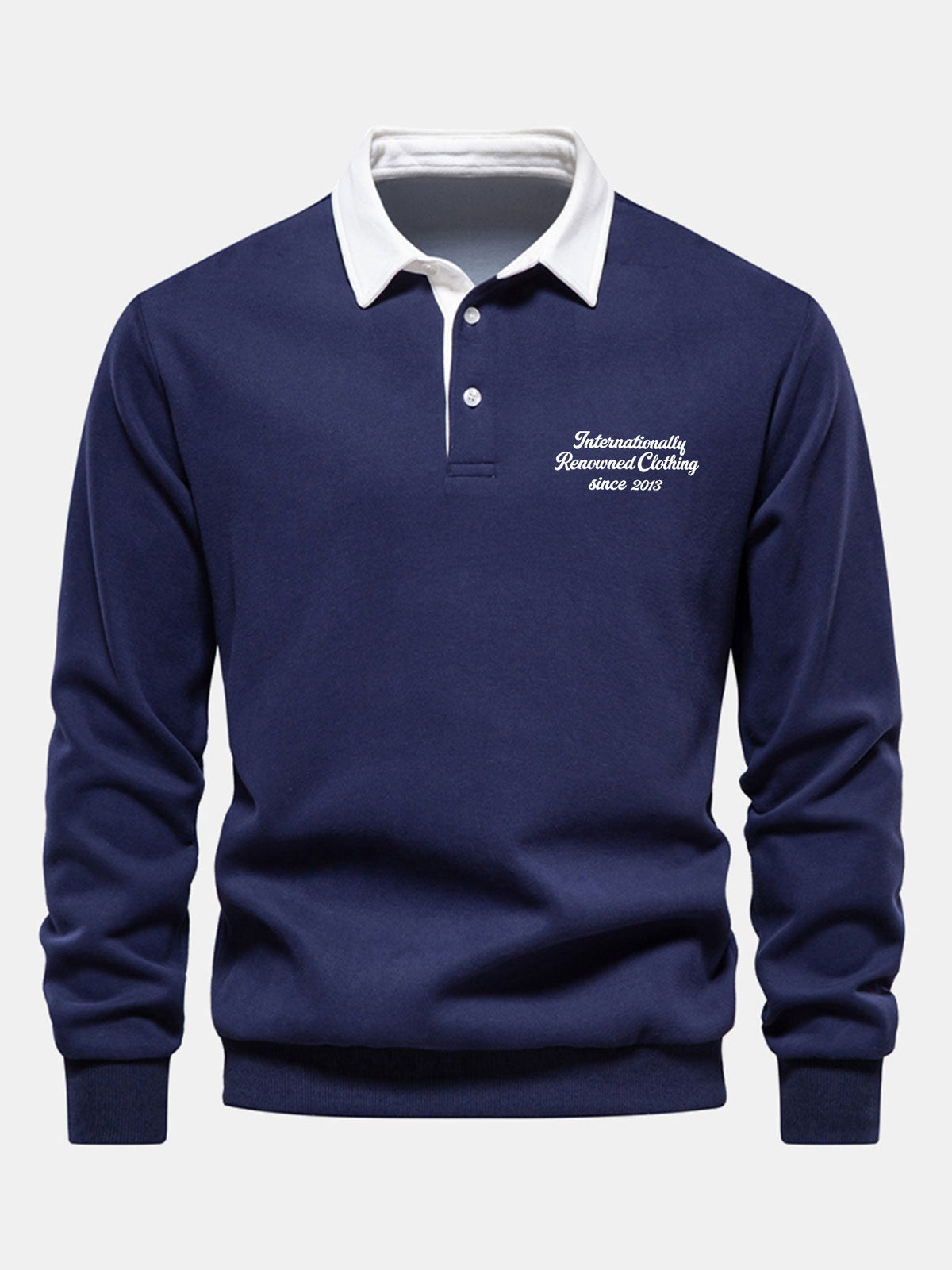 Sweatshirt til mænd i bomuldsblanding med polokrave - langærmet pullover med print og kontrastdetaljer til pænt, afslappet brug