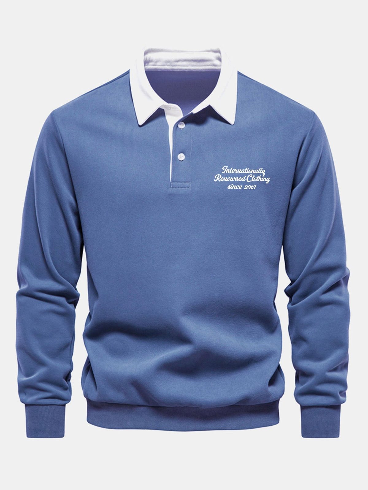 Sweatshirt til mænd i bomuldsblanding med polokrave - langærmet pullover med print og kontrastdetaljer til pænt, afslappet brug