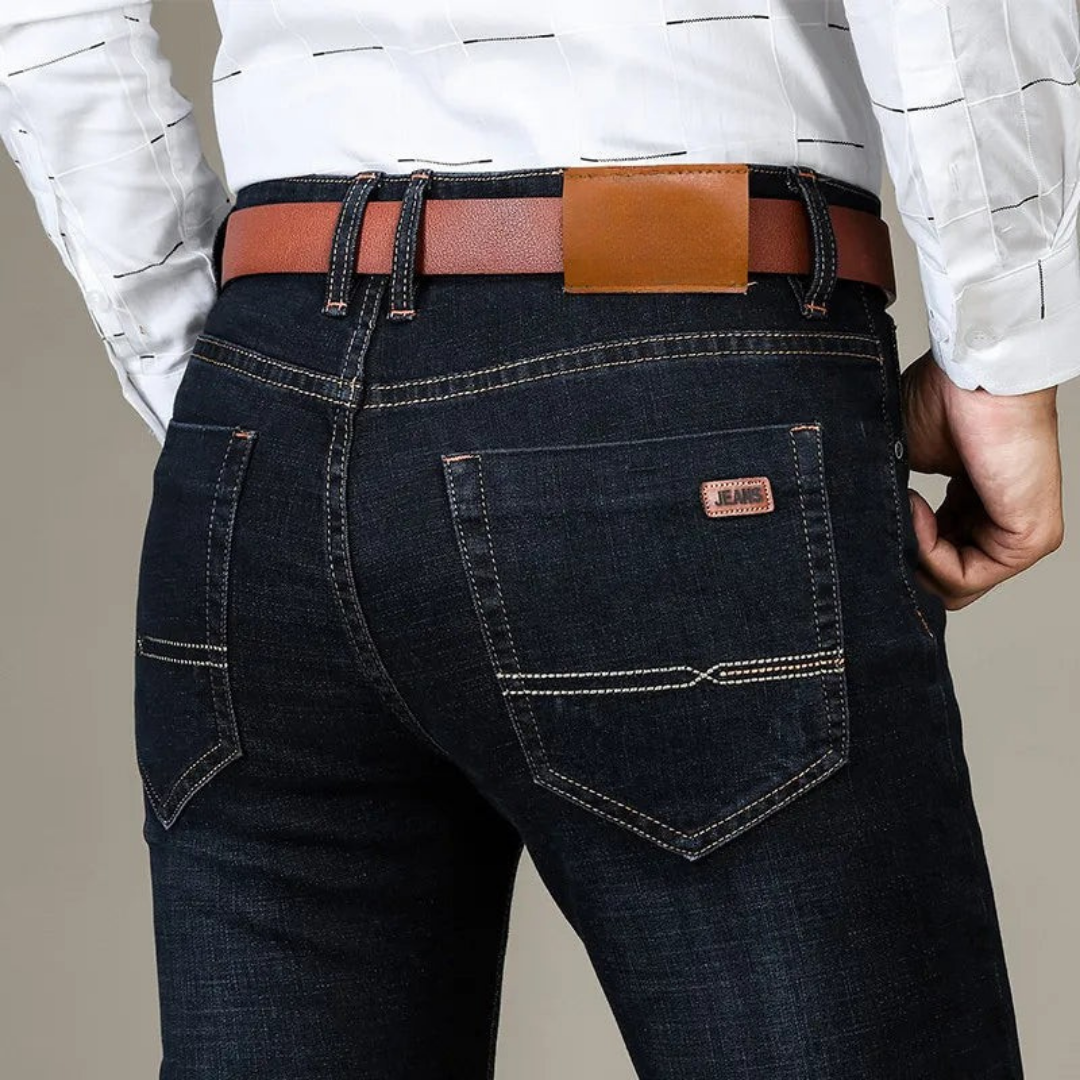 Jean stretch slim pour homme - Pantalon en denim délavé foncé à coupe souple pour tous les jours