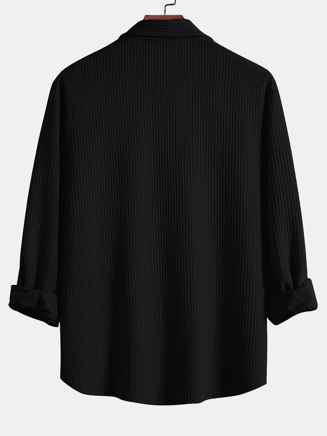 Men’s Muscle-Fit Ribbed Button Shirt – Stretch Textured Smart Casual Top