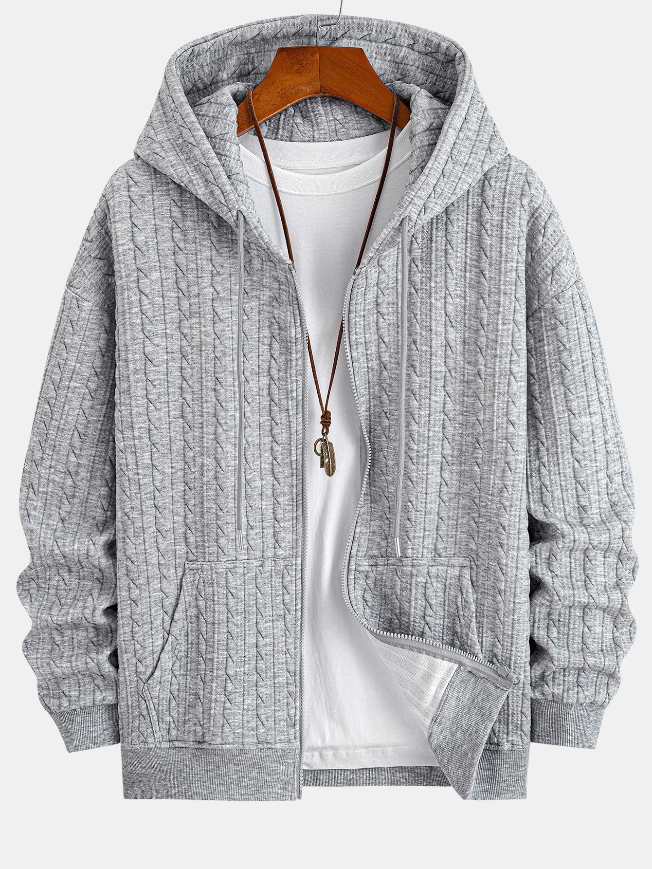 Men’s Textured Zip Hoodie Tracksuit – Jacquard Straight-Leg Set for Cold-Weather Casual Wear
