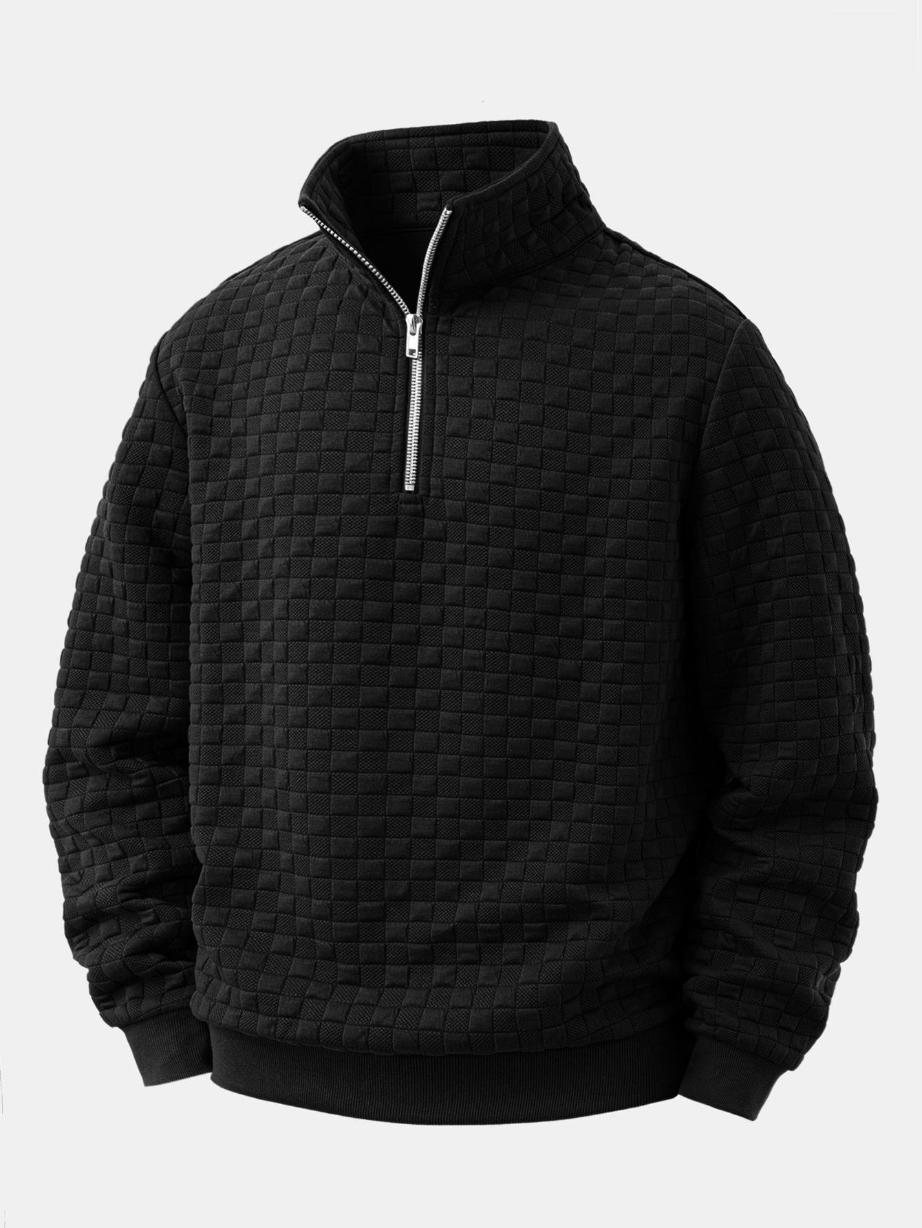 Sweat-shirt homme en jacquard à col zippé – couche texturée à coupe standard pour les week-ends d’automne