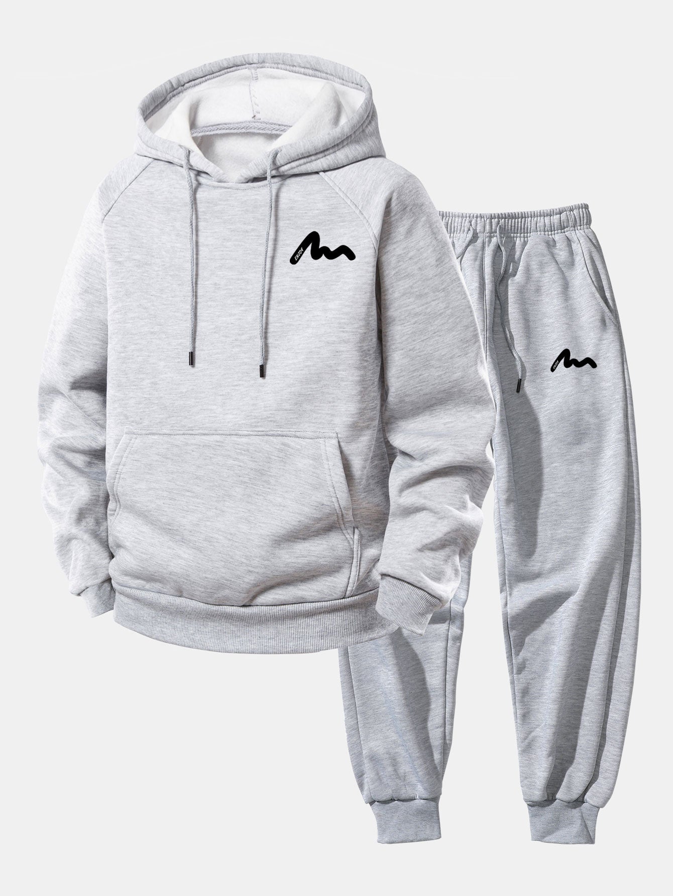 Men’s Printed Hoodie Tracksuit – Relaxed Polyester Jogger Set for Streetwear and Daily Wear