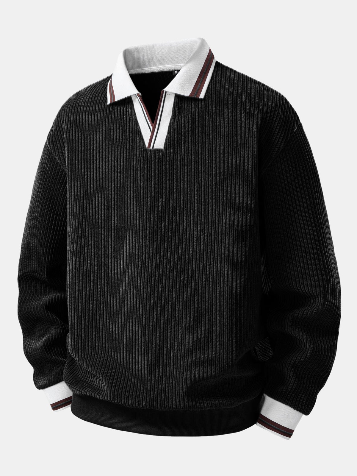 Heren polosweatshirt van ribstof met open Johnny-kraag – Trui met relaxte pasvorm en lange mouwen voor smart casual W