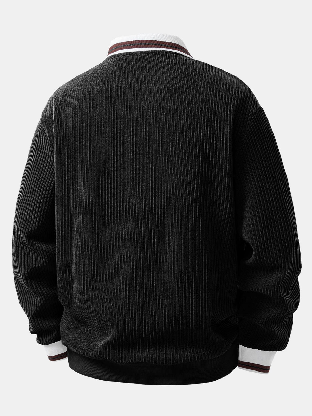 Heren polosweatshirt van ribstof met open Johnny-kraag – Trui met relaxte pasvorm en lange mouwen voor smart casual W