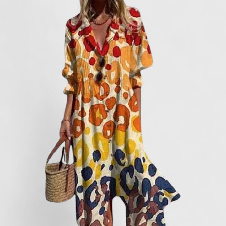 Women’s Printed Button-Front Midi Dress Relaxed Everyday Style