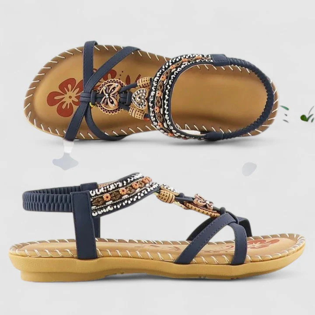 Women’s Embellished Strappy Sandals – Flat Open-Toe Shoes for Summer Wear