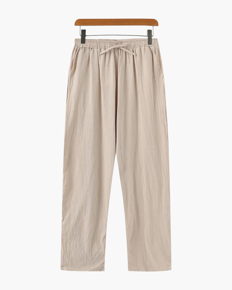 Pantalones de lino para hombre con cordón, estilo relajado, pantalones cómodos para el día a día
