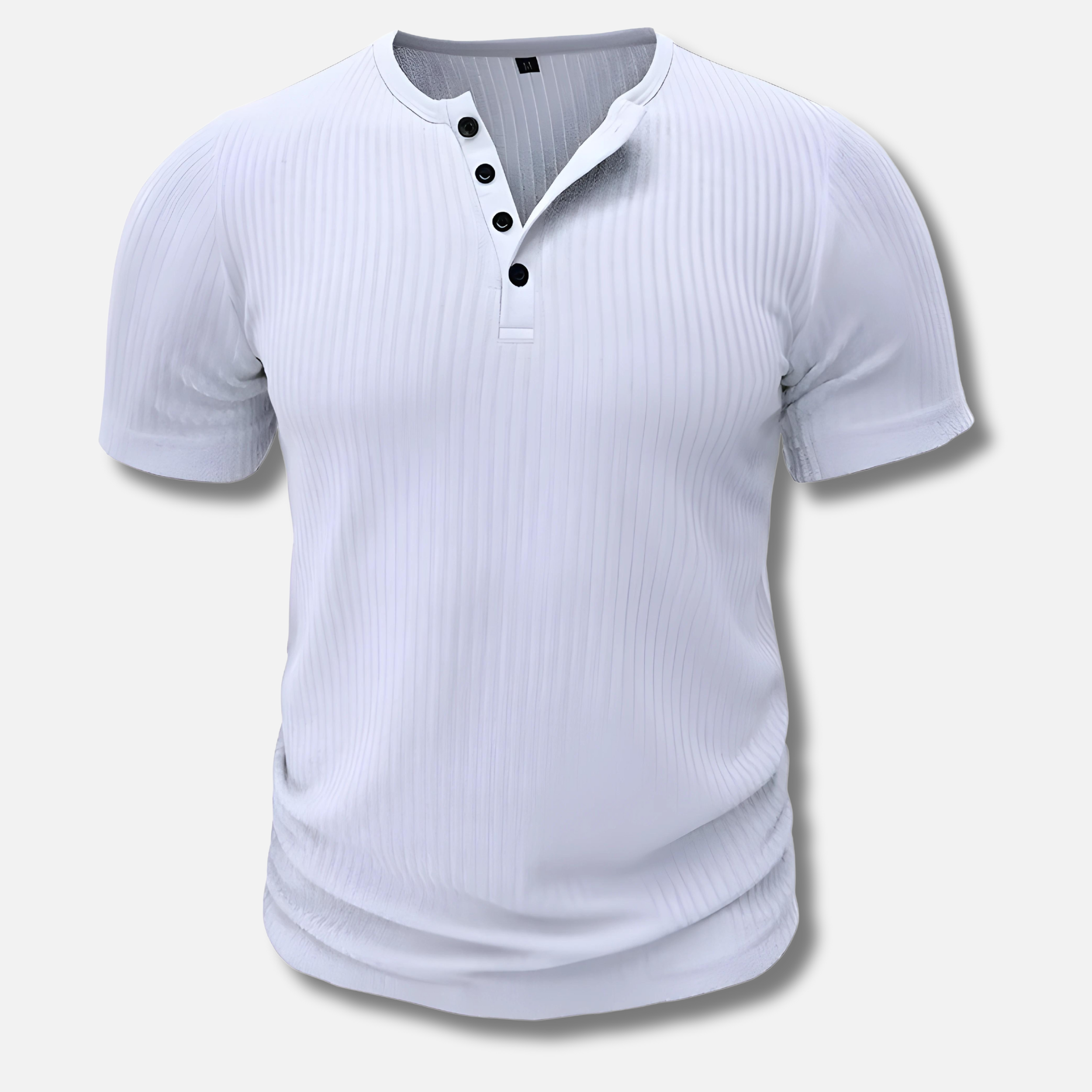 Camiseta Henley de manga corta para hombre, ajustada y con textura acanalada