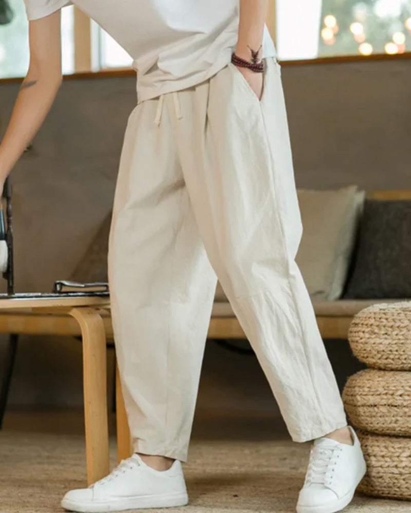 Men’s Relaxed Drawstring Tapered Cotton Trousers