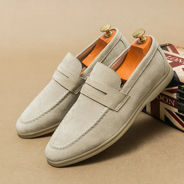 Herre penny loafers i ruskind-look – Komfortable slip-on sko til smart casual og formelt brug