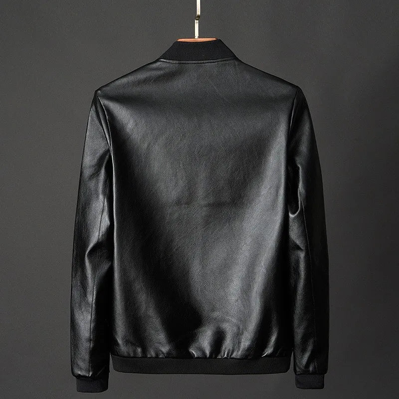 Men’s Slim PU Leather Bomber Jacket – Streamlined Everyday Layer for Smart Casual Wear