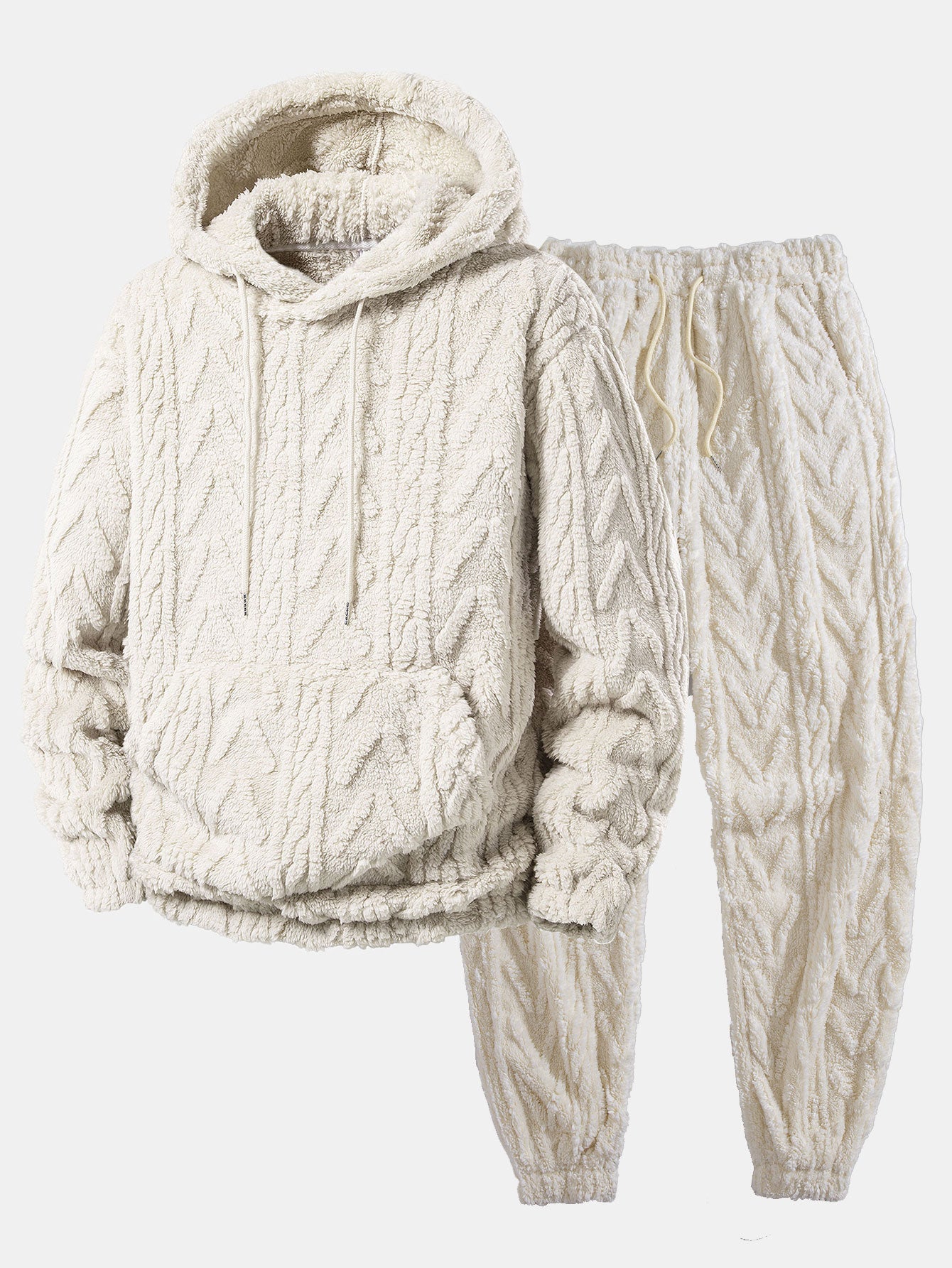 Men’s Teddy Fleece Two-Piece Set – Relaxed Hoodie and Joggers for Cold Days