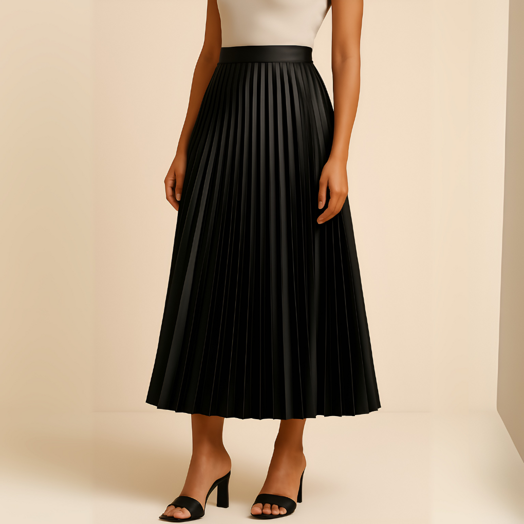 Falda midi plisada para mujer, cintura alta, estilo línea A