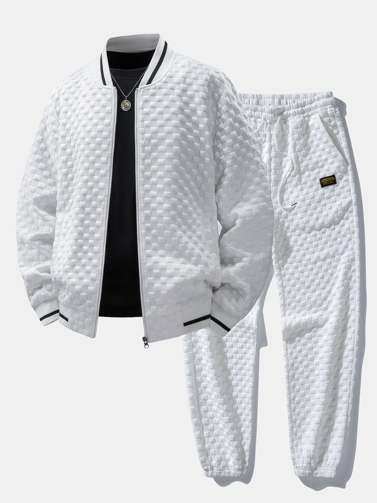 Ensemble blouson bomber jacquard texturé et jogger pour homme - survêtement zippé deux pièces, pour le streetwear décontracté et le quotidien