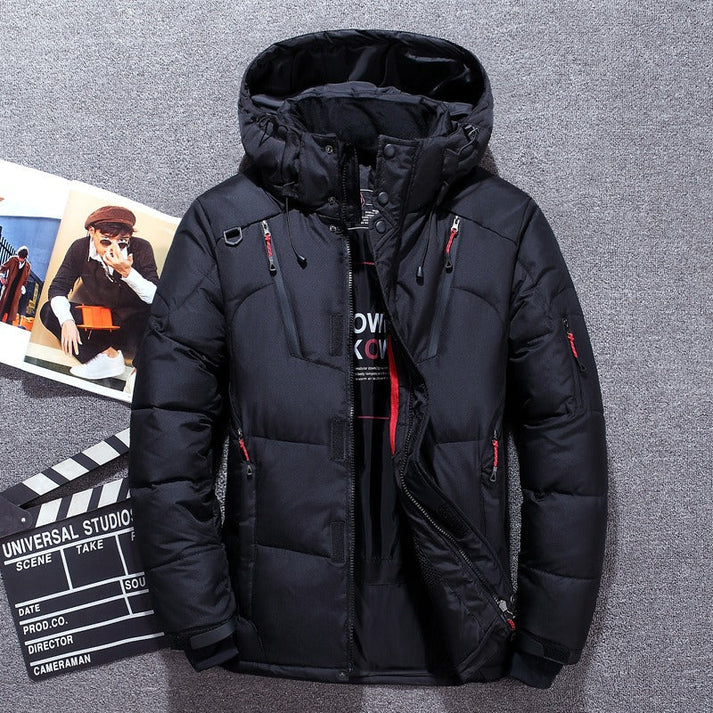 Men’s Hooded Down Winter Jacket – Water-Resistant Multi-Zip Outerwear for Outdoor and Everyday Cold-Weather Wear