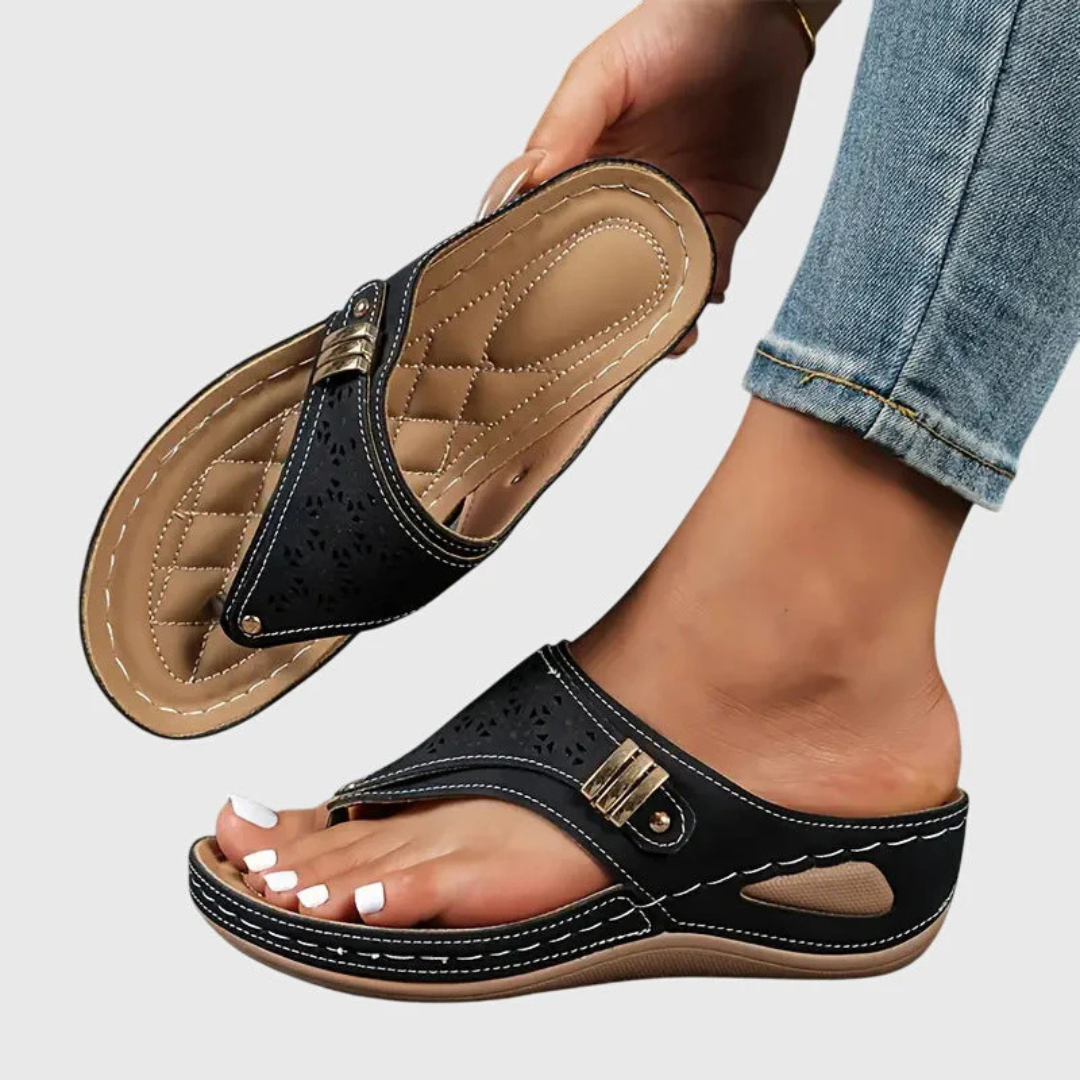 Damesandaler med polstret tårem – flade slip-on-sandaler til hverdagsbrug om sommeren