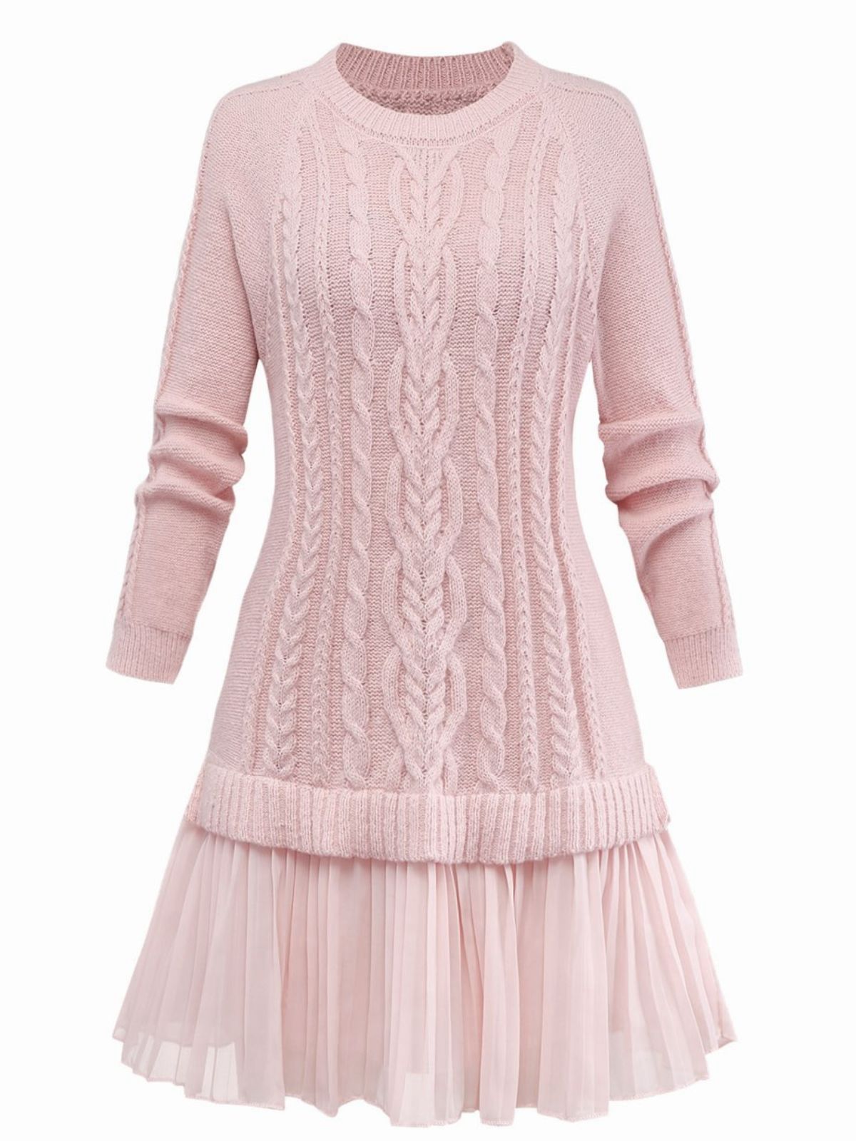 Women’s  Knitted Pleated Dress – Above-Knee Sweater Dress