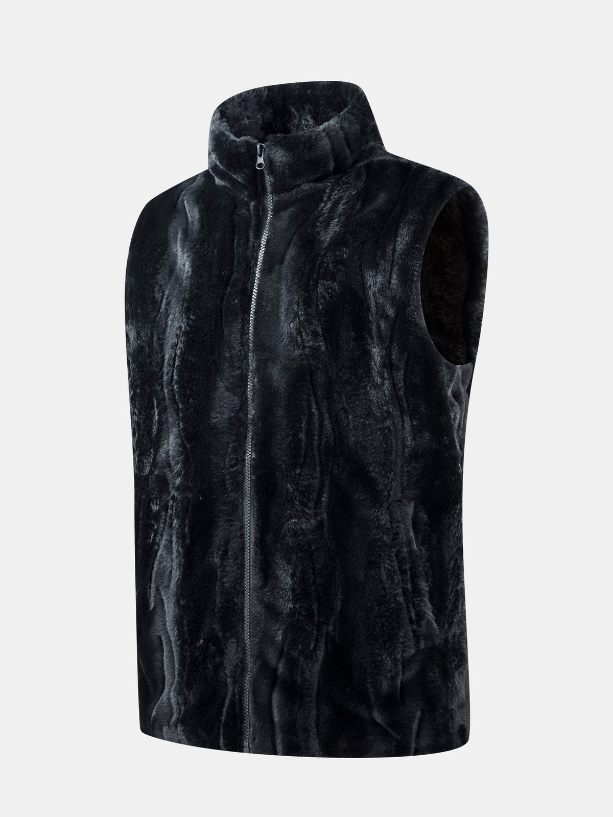 Men’s Plush Faux Fur Zip-Up Gilet with Stand Collar – Soft Sleeveless Winter Bodywarmer for Casual Layering